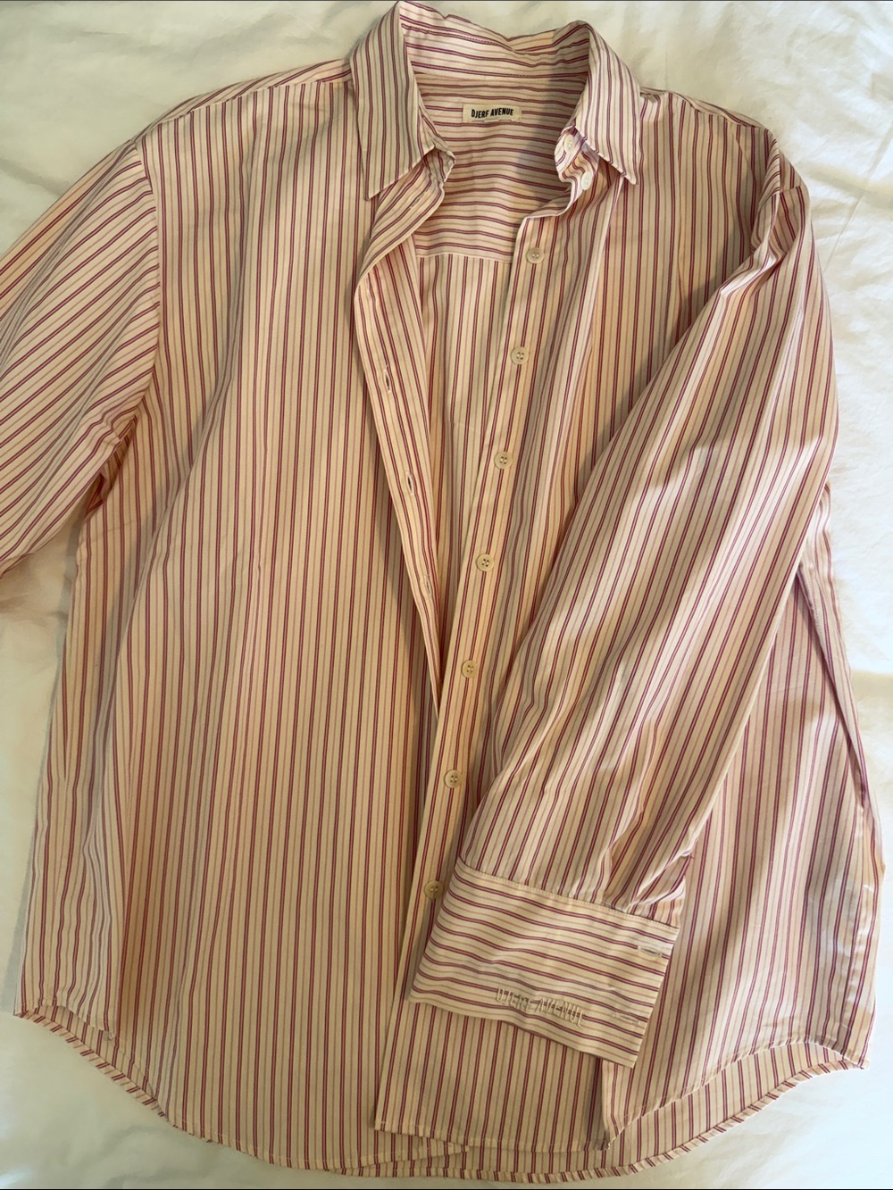 Djerf Avenue 100% organic cotton Pink and Cream Striped Button-Down Shirt